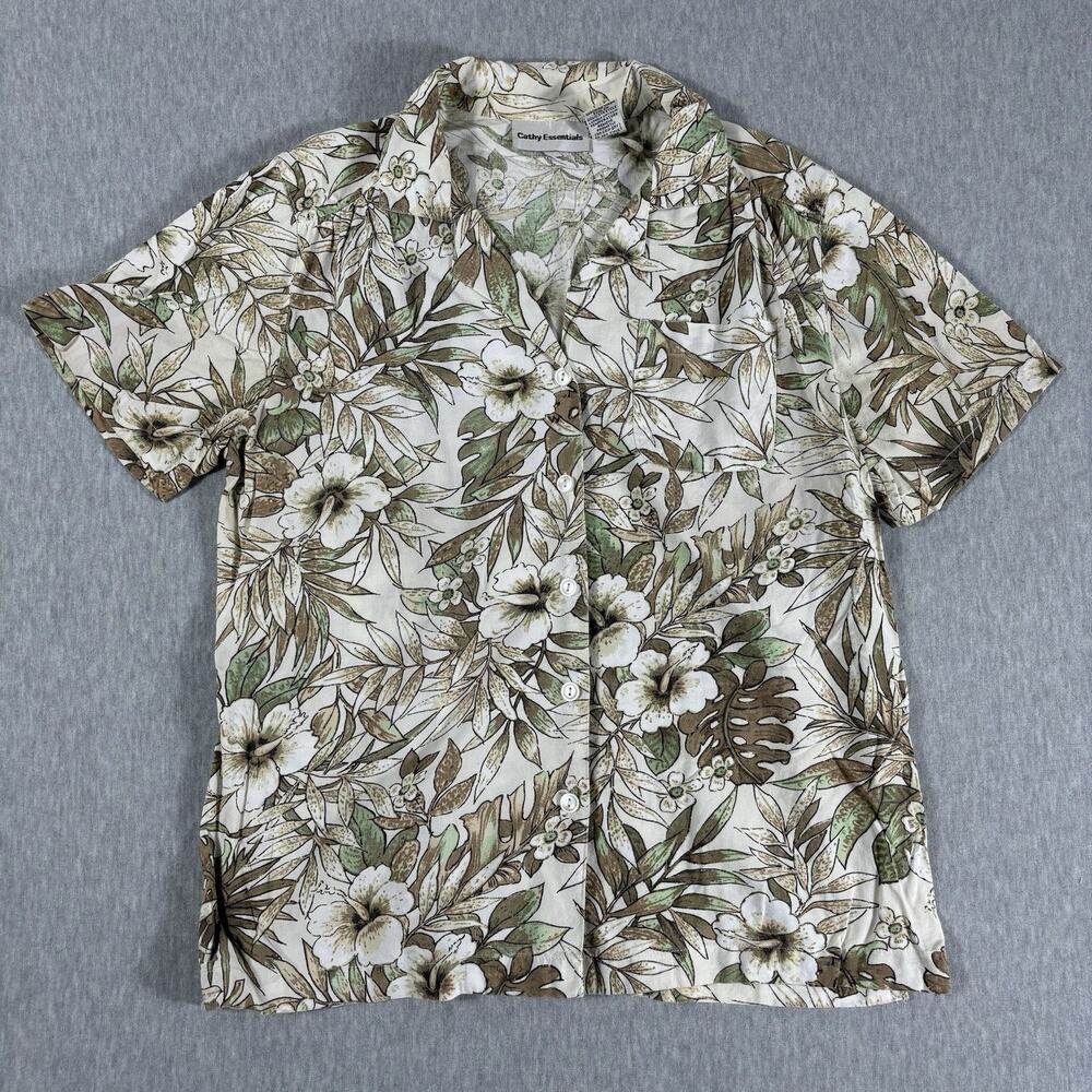 Vintage Cathy Essentials Hawaiian Shirt Size M Cotton Blend Multicolor Floral